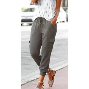 Lascana Cargo Jogger Pants Green Khaki Sz 16